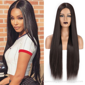 Free Sample Heat Resistant Wig 28 Inches Middle Part Long Silk Straight Hair Synthetic Lace Front Wigs For Black Women